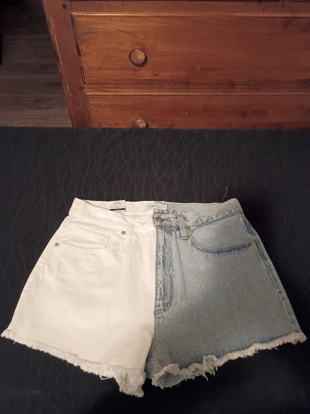 Rue21 Half-and-Half White and Light Blue Denim Shorts